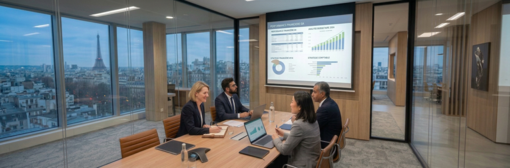 Business team reviewing Q4 financial performance and 2024 budget charts